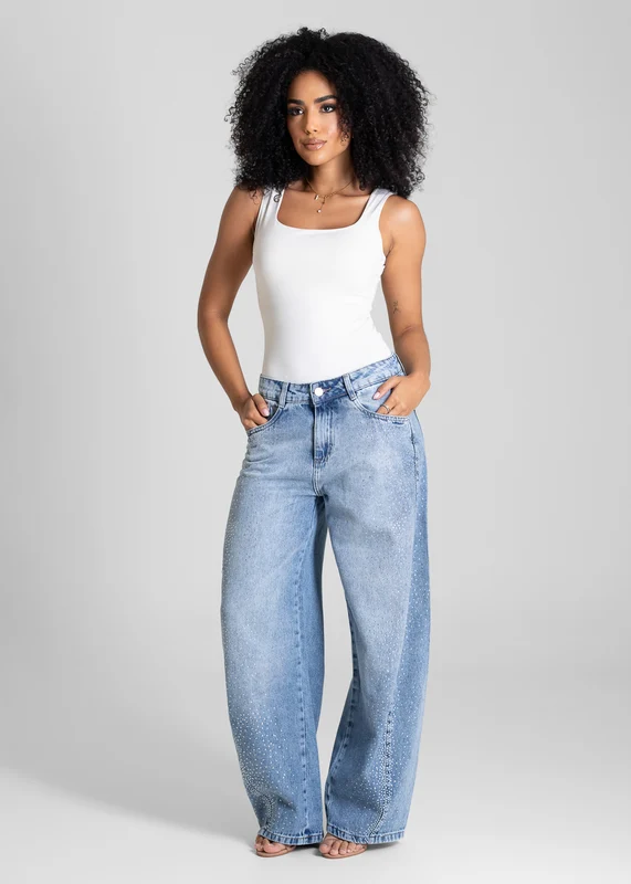 Calça Jeans Sawary Barrel Brilho - 283072 AZUL AZUL / 42