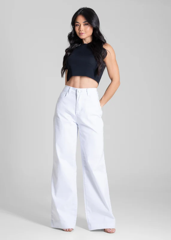 Calça Sarja Sawary Wide Leg - 283154 BRANCO BRANCO / 42