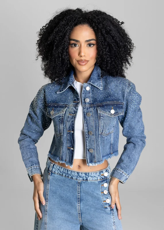Jaqueta Jeans Sawary Brilho - 283658 AZUL AZUL / GG