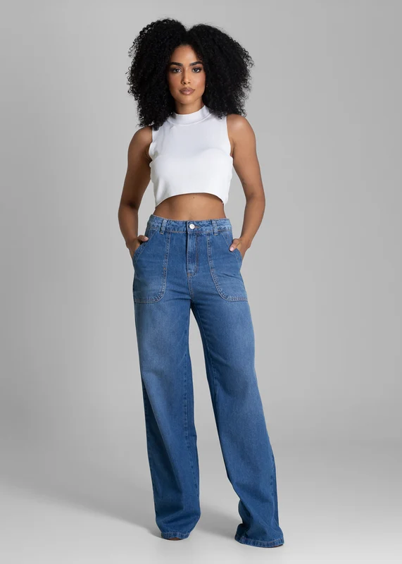 Calça Jeans Sawary Wide Leg - 282695 AZUL AZUL / 38