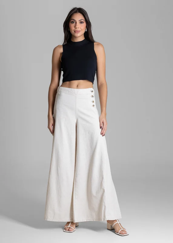 Calça Linho Sawary Super Wide Leg - 283207 OFF WHITE OFF WHITE / 34