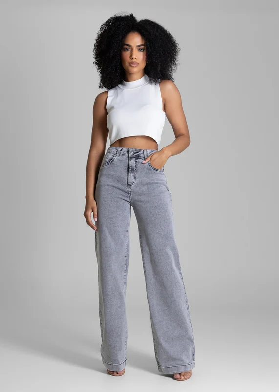 Calça Jeans Sawary Wide Leg - 283697 PRETO PRETO / 42