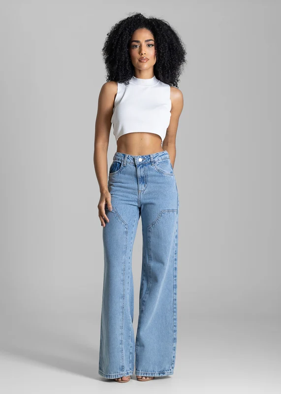Calça Jeans Sawary Wide Leg - 283131 AZUL AZUL / 38