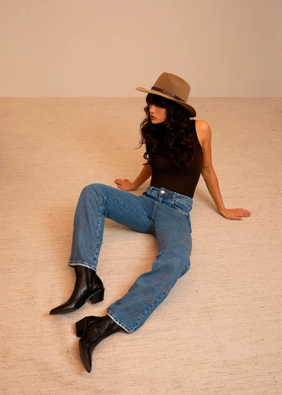 Calça Jeans Sawary Reta Brilho - 283098 AZUL AZUL / 44