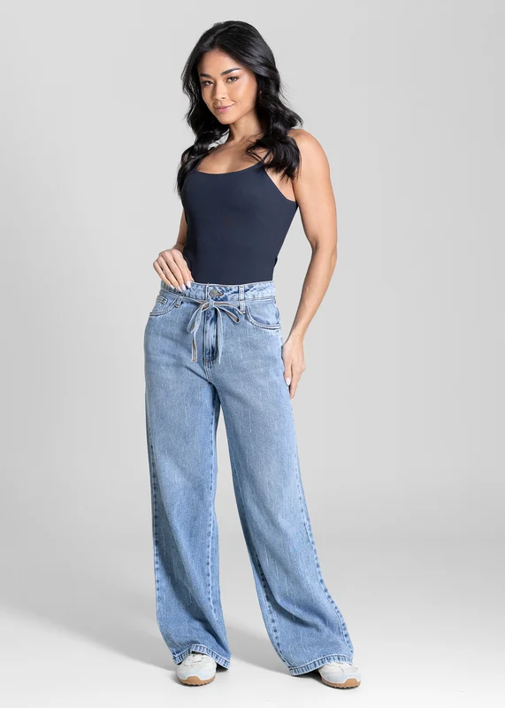 Calça Jeans Sawary Wide Leg Petit Brilho - 283429 AZUL AZUL / 42