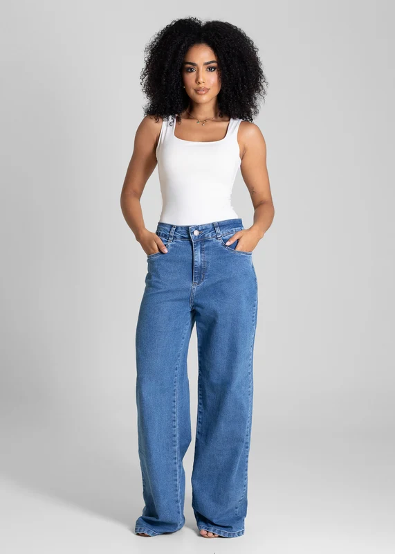 Calça Jeans Sawary Wide Leg - 283380 AZUL AZUL / 44