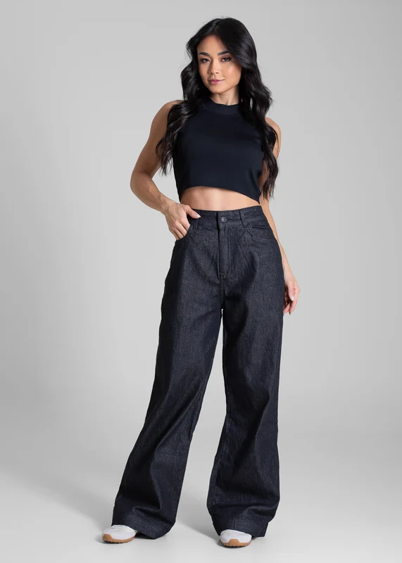 Calça Sarja Sawary Wide Leg Petit - 283681 PRETO PRETO / 40