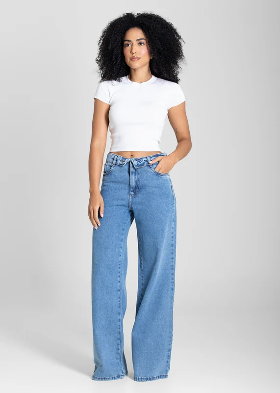 Calça Jeans Sawary Wide Leg Cós Duplo - 283316 AZUL AZUL / 46