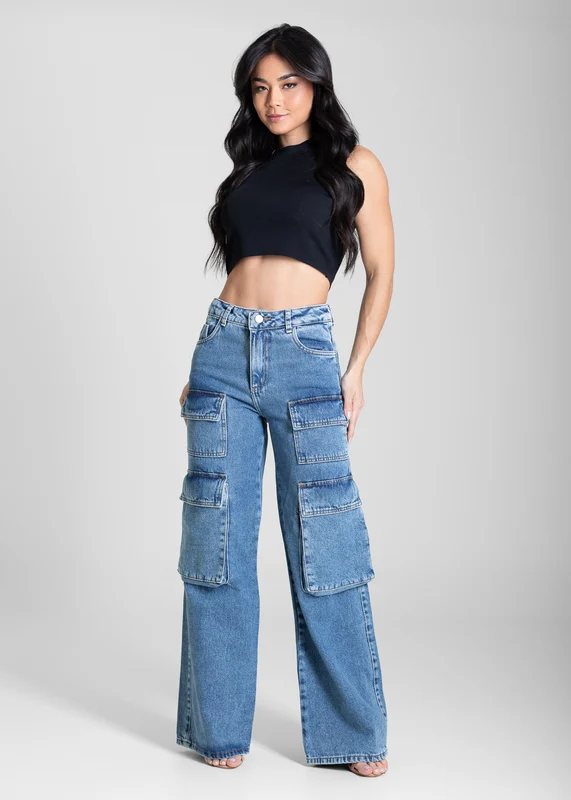Calça Jeans Sawary Wide Leg - 282927 AZUL AZUL / 46