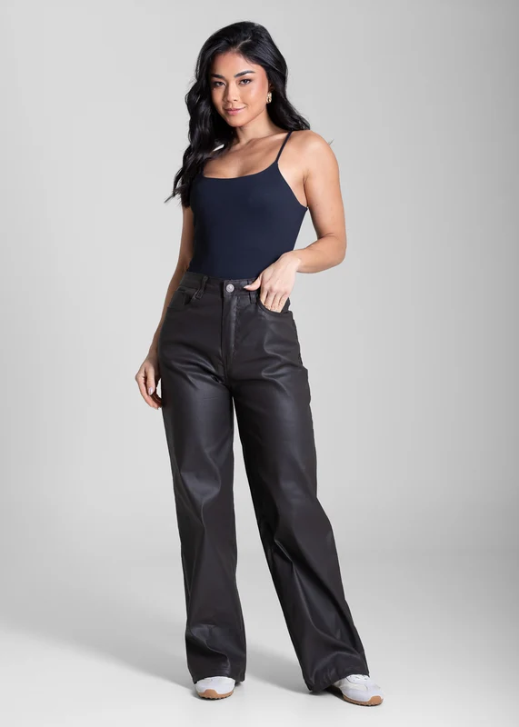 Calça Resinada Sawary Wide Leg Petit - 283774 MARROM MARROM / 42