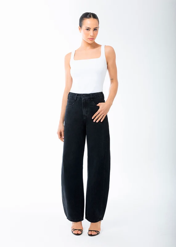 Calça Jeans Sawary Barrel - 283746 PRETO PRETO / 38