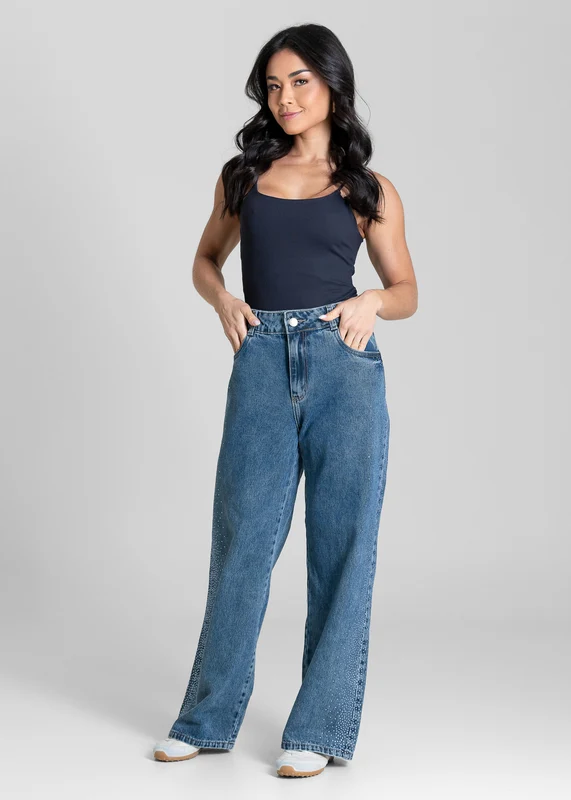 Calça Jeans Sawary Wide Leg Petit Brilho - 283751 AZUL AZUL / 36