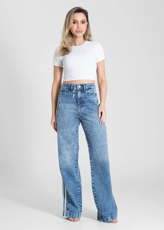 Calça Jeans Sawary Wide Leg Listras - 283348 AZUL AZUL / 36