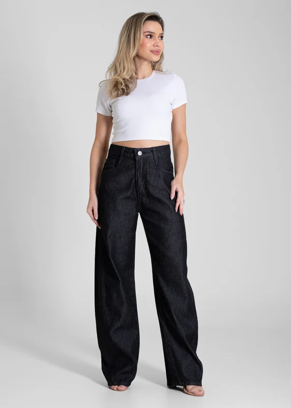 Calça Jeans Sawary Barrel - 283805 PRETO PRETO / 40
