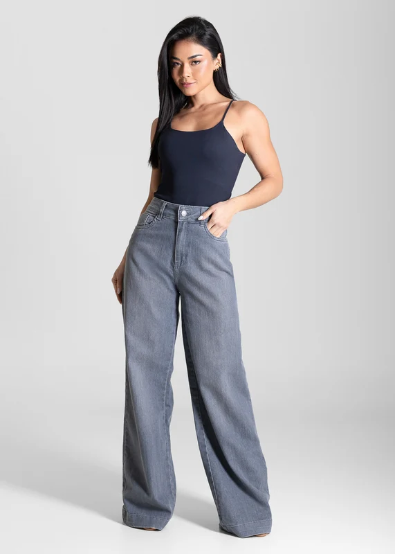 Calça Jeans Sawary Wide Leg - 283590 CINZA CINZA / 38
