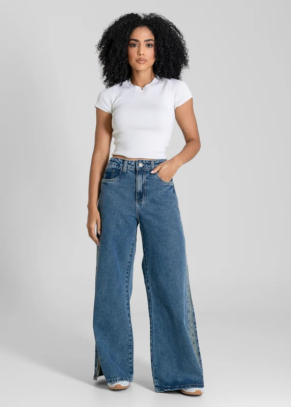 Calça Jeans Sawary Super Wide Leg Petit -283572 AZUL AZUL / 38