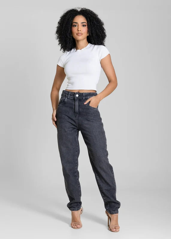 Calça Jeans Sawary Mom - 283376 PRETO PRETO / 38