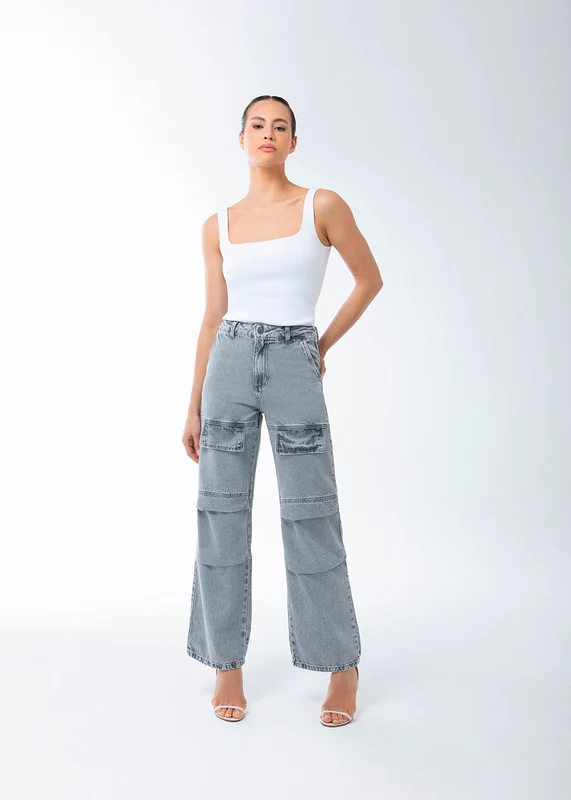 Calça Jeans Sawary Wide Leg - 283198 CINZA CINZA / 42