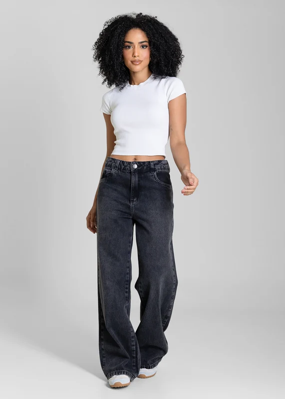 Calça Jeans Sawary Wide Leg Petit - 283745 PRETO PRETO / 44