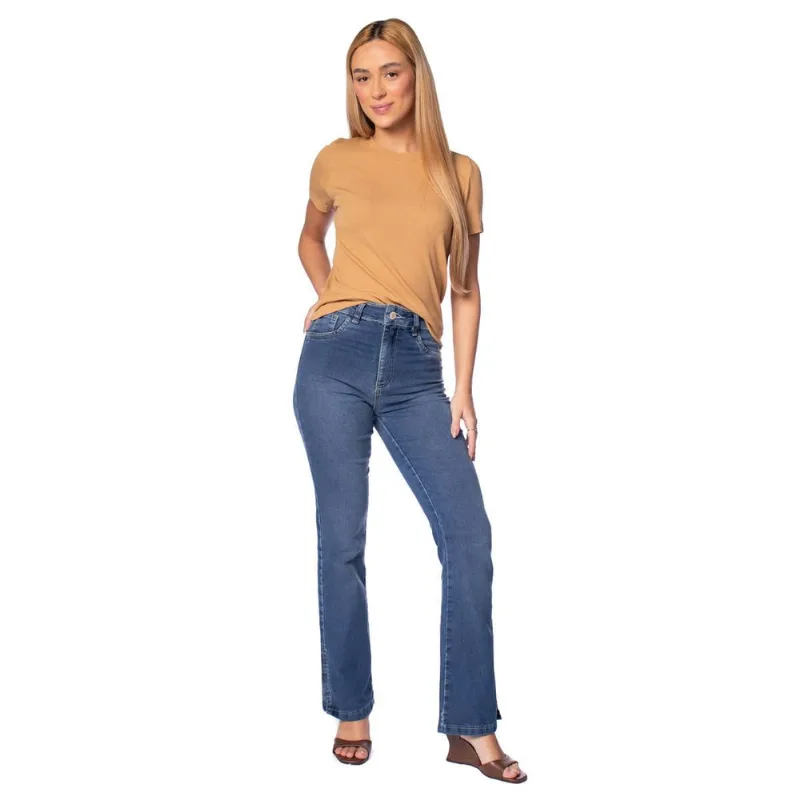 Calça Jeans Feminina Sawary Boot Cut Casual Azul - 44