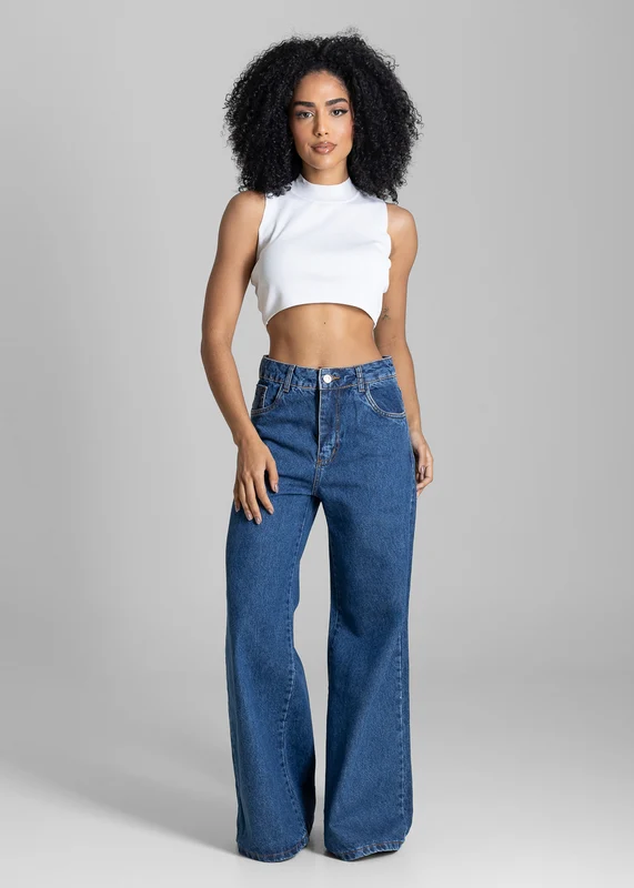Calça Jeans Sawary Super Wide Leg Petit - 283782 AZUL AZUL / 42