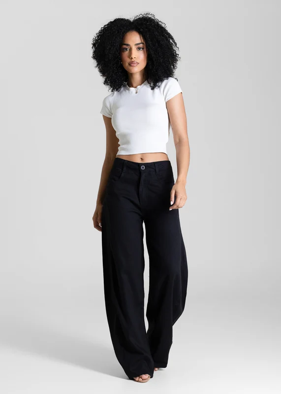 Calça Linho Sawary Balloon - 283455 PRETO PRETO / 40