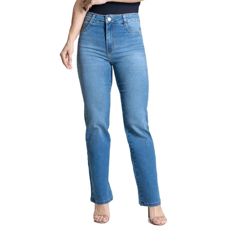 Calça Jeans Feminina Sawary Reta Cintura Alta Azul - 38