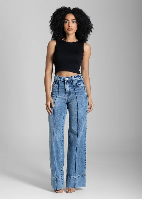 Calça Jeans Sawary Wide Leg - 284064 AZUL AZUL / 40