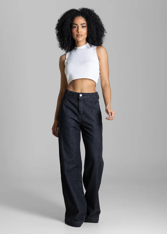 Calça Jeans Sawary Wide Leg - 284166 PRETO PRETO / 34