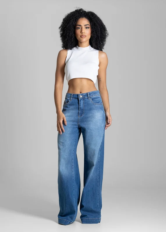 Calça Jeans Sawary Wide Leg - 283933 AZUL AZUL / 36