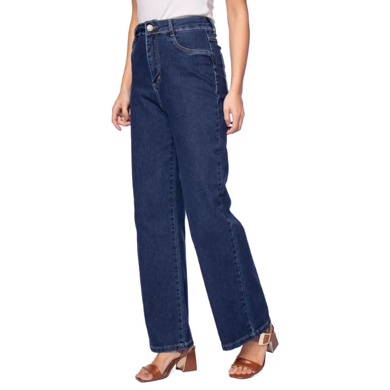 Calça Jeans Feminina Sawary Wide Leg Petit Azul Escuro - 42