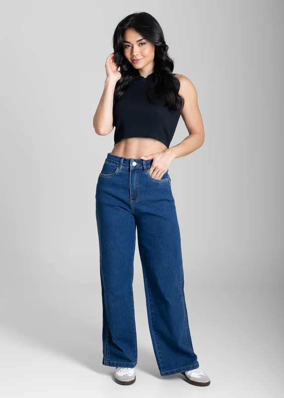 Calça Jeans Sawary Wide Leg Petit - 283919 AZUL AZUL / 38