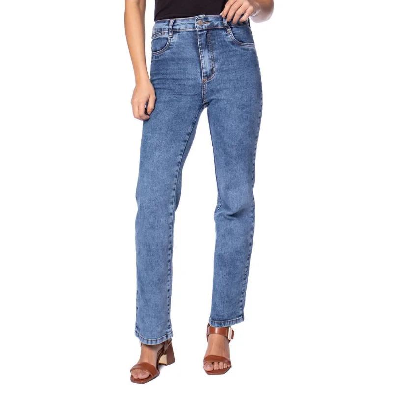 Calça Jeans Feminina Sawary Reta Cintura Alta Azul - 40