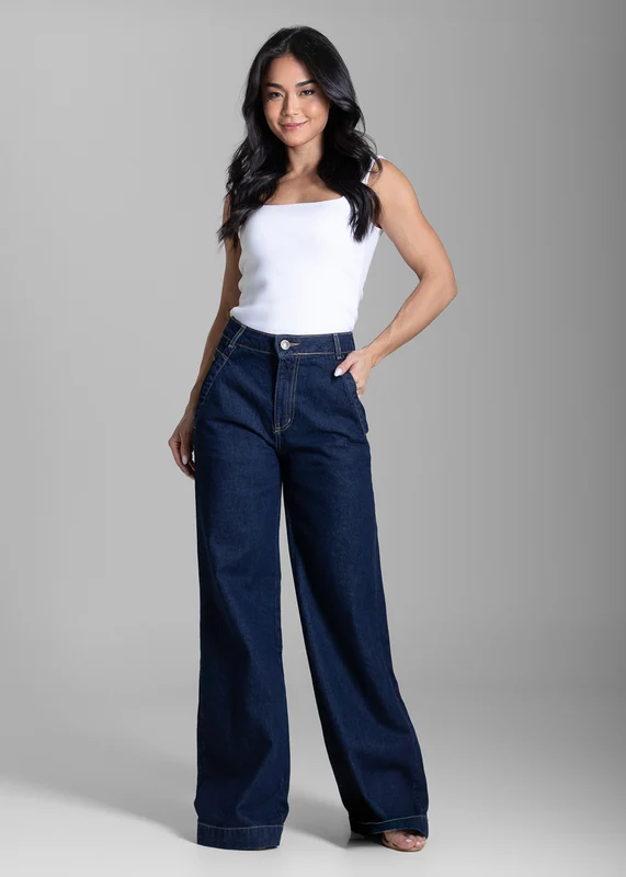 Calça Jeans Sawary Wide Leg - 284160 AZUL AZUL / 46