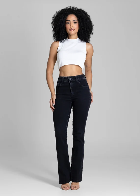 Calça Jeans Sawary Reta Fenda - 283808 PRETO PRETO / 42