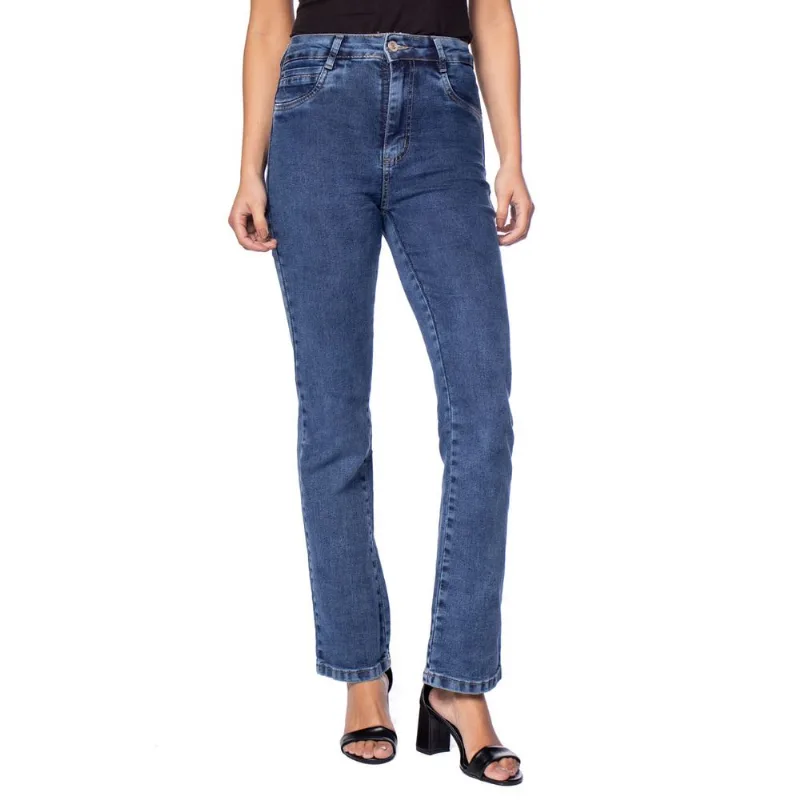 Calça Jeans Feminina Sawary Reta Estonada Azul - 46