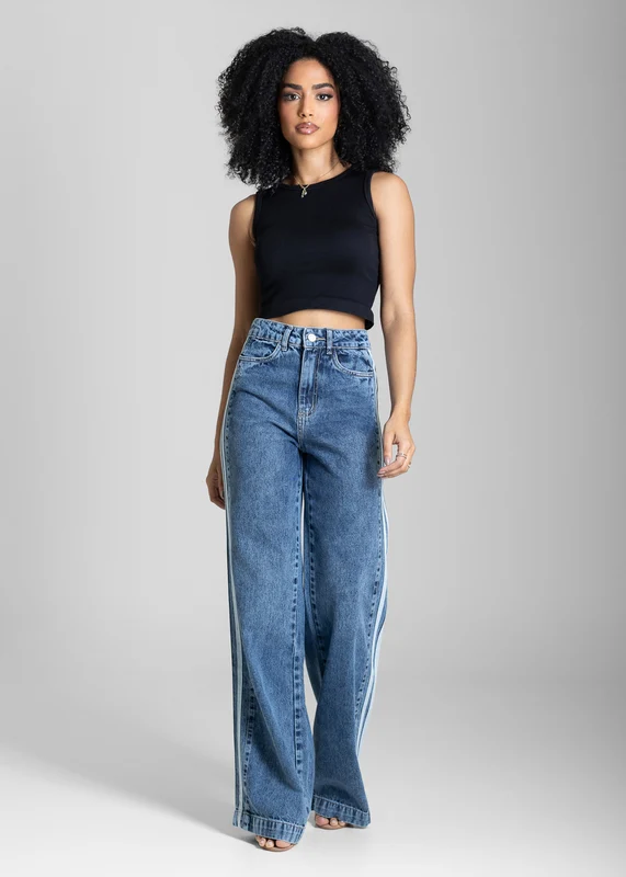 Calça Jeans Sawary Wide Leg Listras - 283835 AZUL AZUL / 44