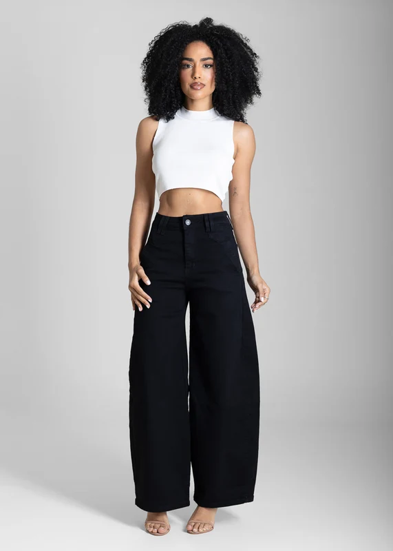 Calça Sarja Sawary Balloon - 284373 PRETO PRETO / 42