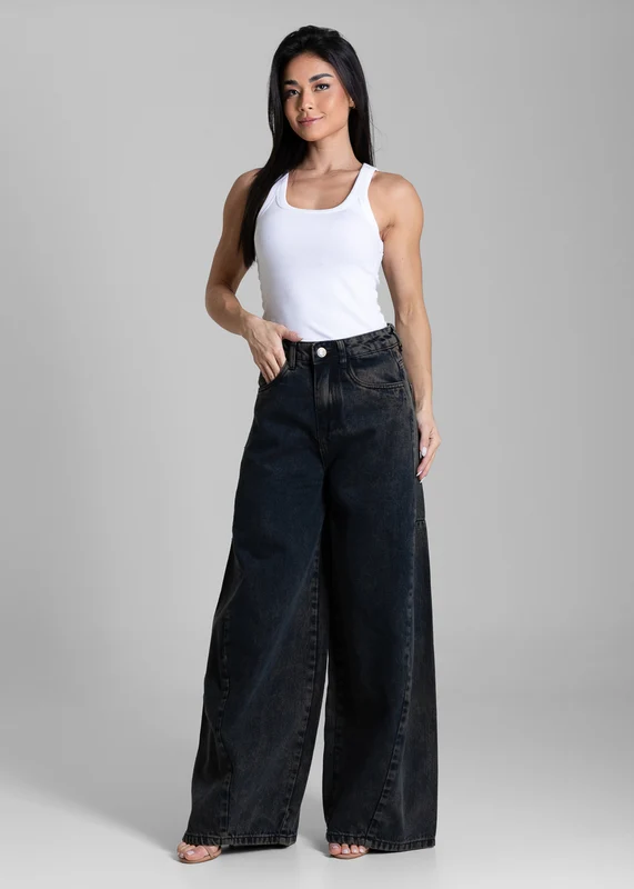 Calça Jeans Sawary Balloon Dirty Wash - 283824 PRETO PRETO / 38
