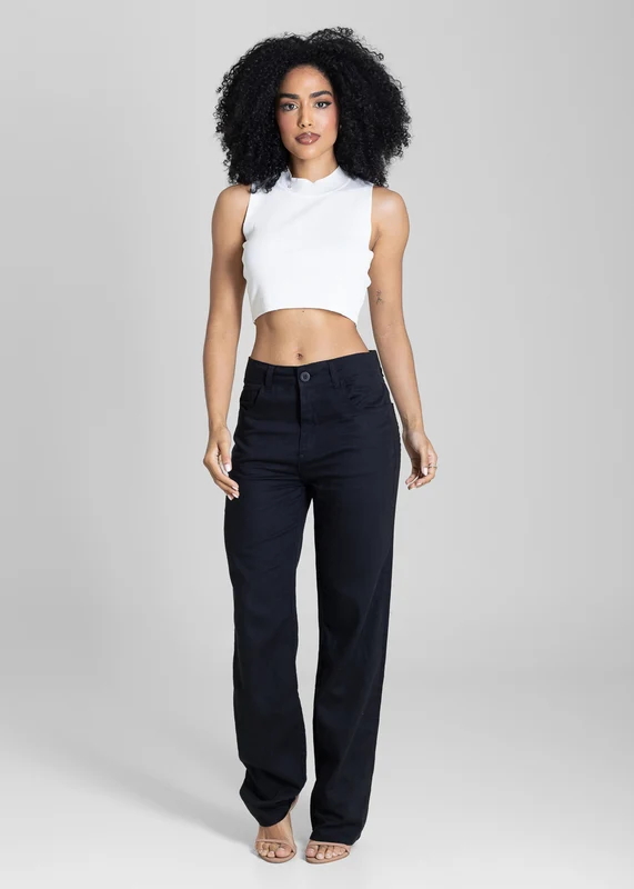 Calça Linho Sawary Reta - 283845 PRETO PRETO / 38