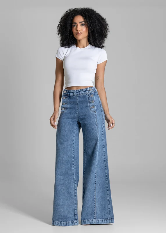 Calça Jeans Sawary Super Wide Leg - 284380 AZUL AZUL / 36