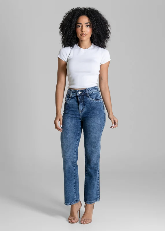 Calça Jeans Sawary Reta Cropped - 284224 AZUL AZUL / 40