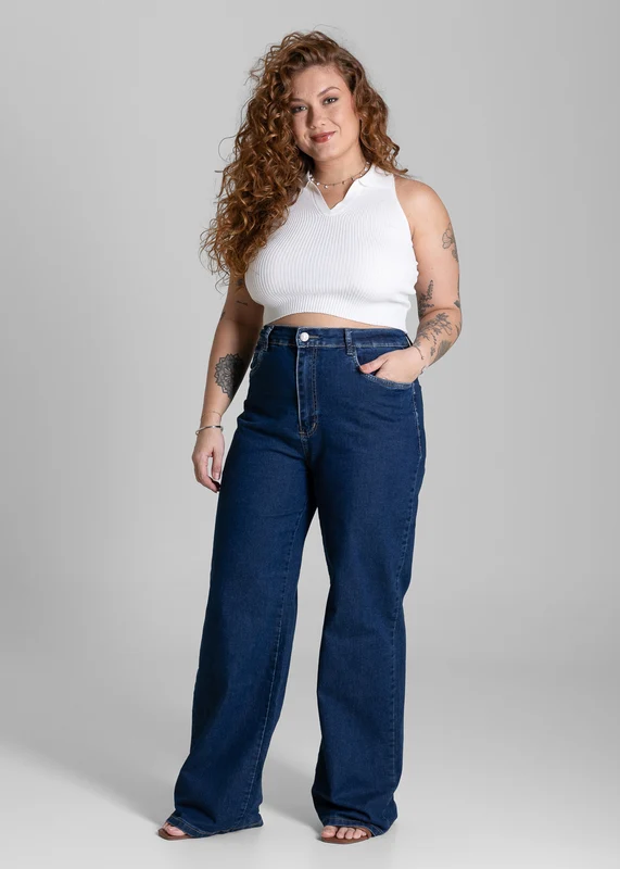 Calça Jeans Sawary Plus Size Wide Leg - 284233 AZUL AZUL / 54