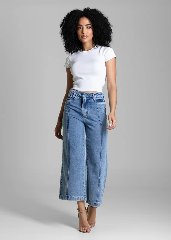 Calça Jeans Sawary Wide Leg Cropped - 284223 AZUL AZUL / 44