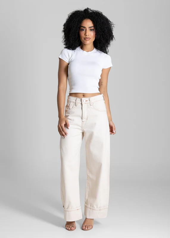 Calça Sarja Sawary Balloon Barra Dobrada - 284355 OFF WHITE OFF WHITE / 46