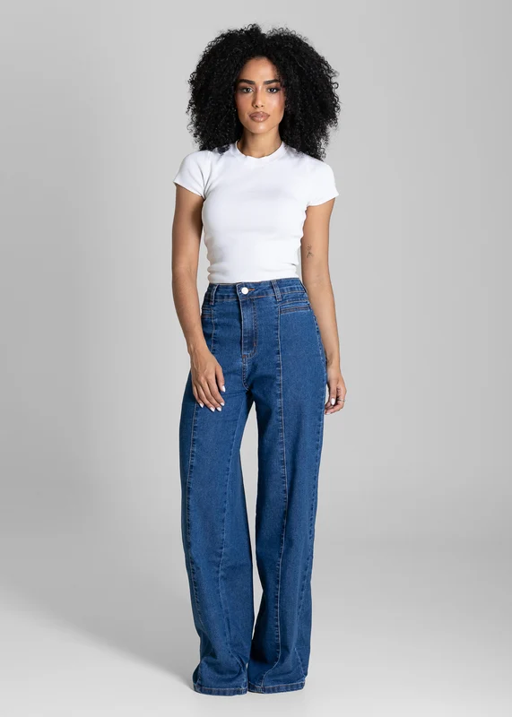 Calça Jeans Sawary Wide Leg - 284351 AZUL AZUL / 44