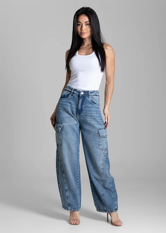 Calça Jeans Sawary Balloon Cargo - 283488 AZUL AZUL / 44