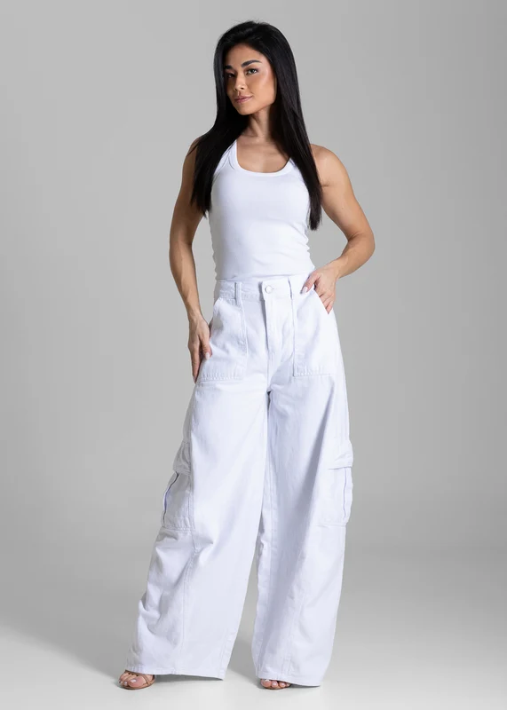 Calça Sarja Sawary Balloon Cargo - 283683 BRANCO BRANCO / 34