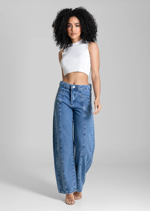 Calça Jeans Sawary Barrel - 283740 AZUL AZUL / 46