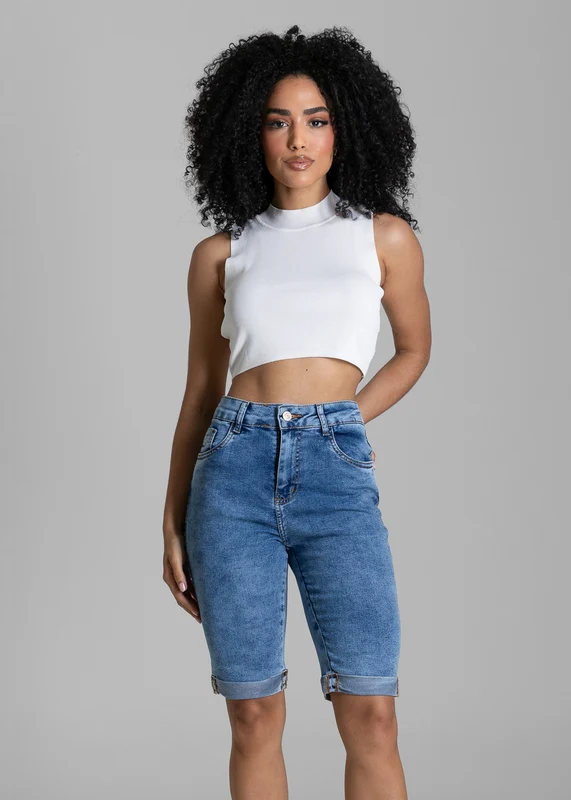 Bermuda Jeans Barra Dobrada Sawary - 284425 AZUL AZUL / 46